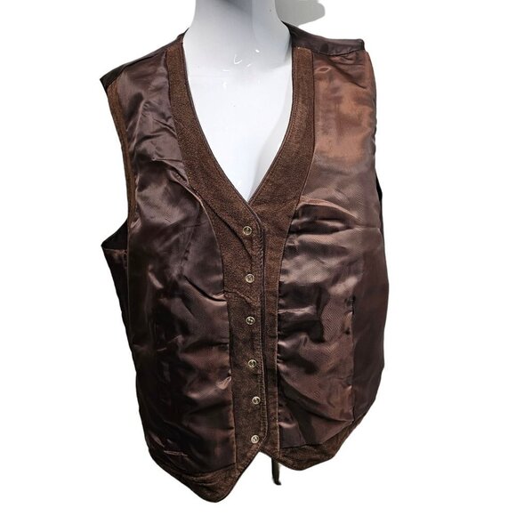80s Marsh Landing Leather Vest Brown Suede Volup Womens 1X Rocker Biker Western - Picture 7 of 8